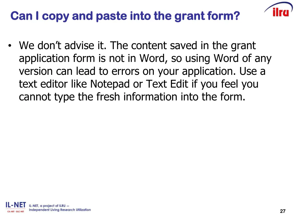 can i copy and paste into the grant form