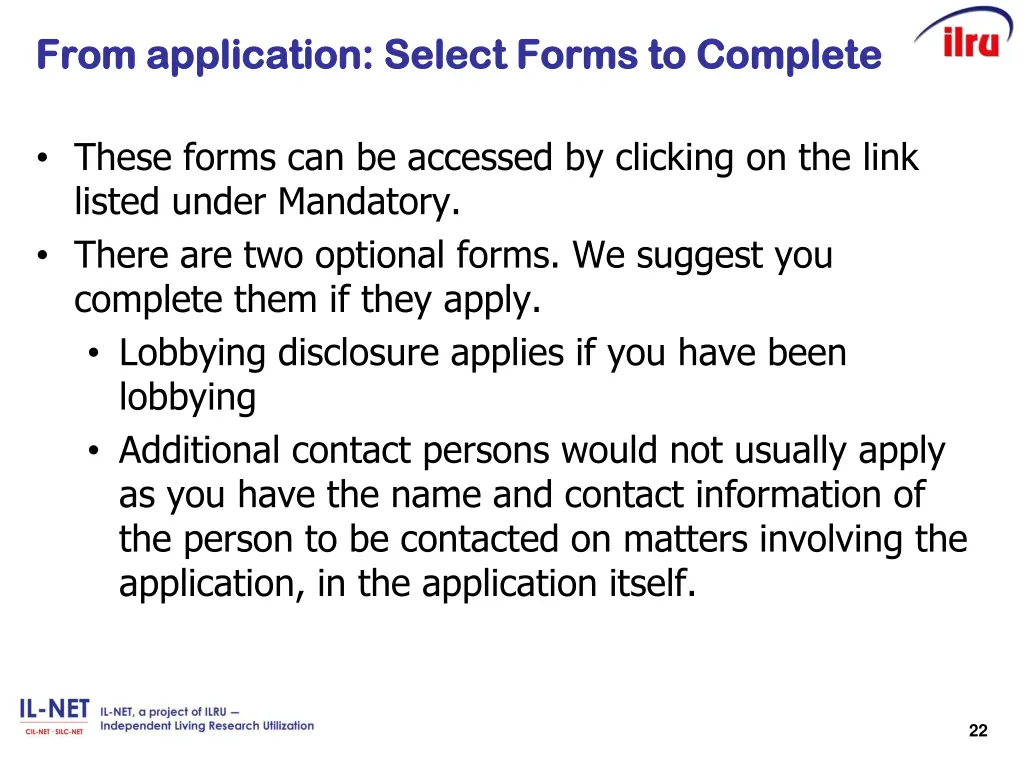 from application select forms to complete from