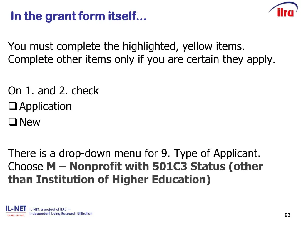 in the grant form itself in the grant form itself