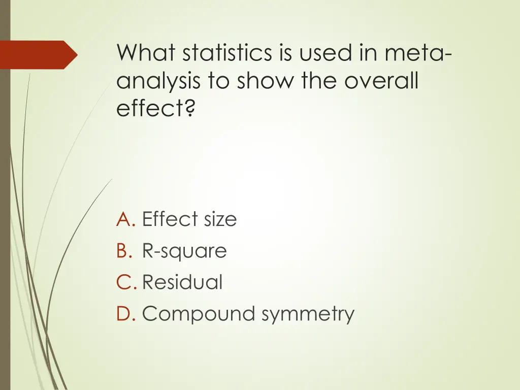 what statistics is used in meta analysis to show