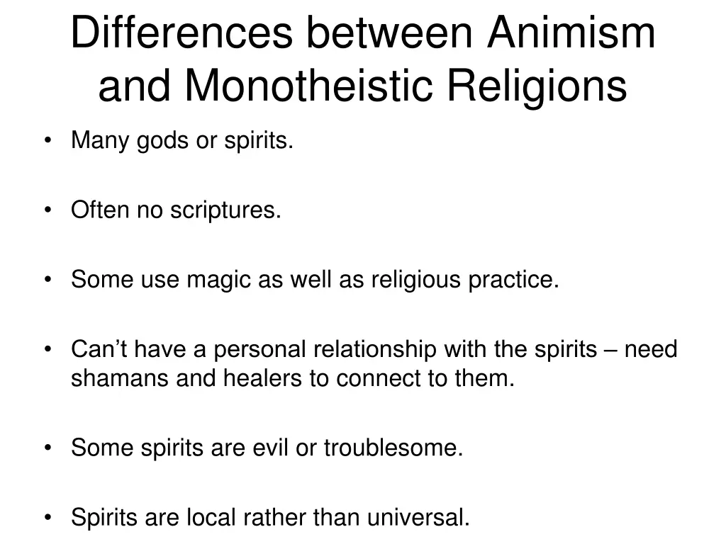 differences between animism and monotheistic