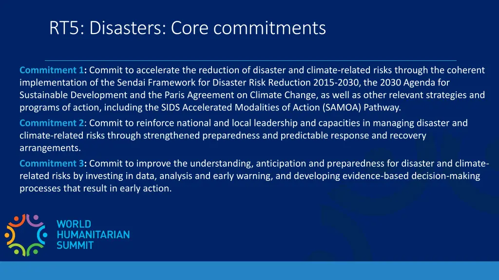 rt5 disasters core commitments