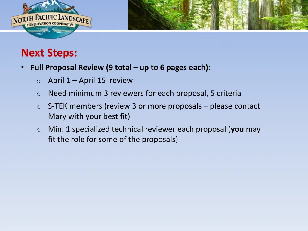 next steps full proposal review 9 total