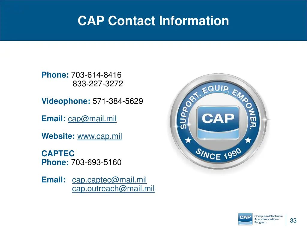 cap contact information