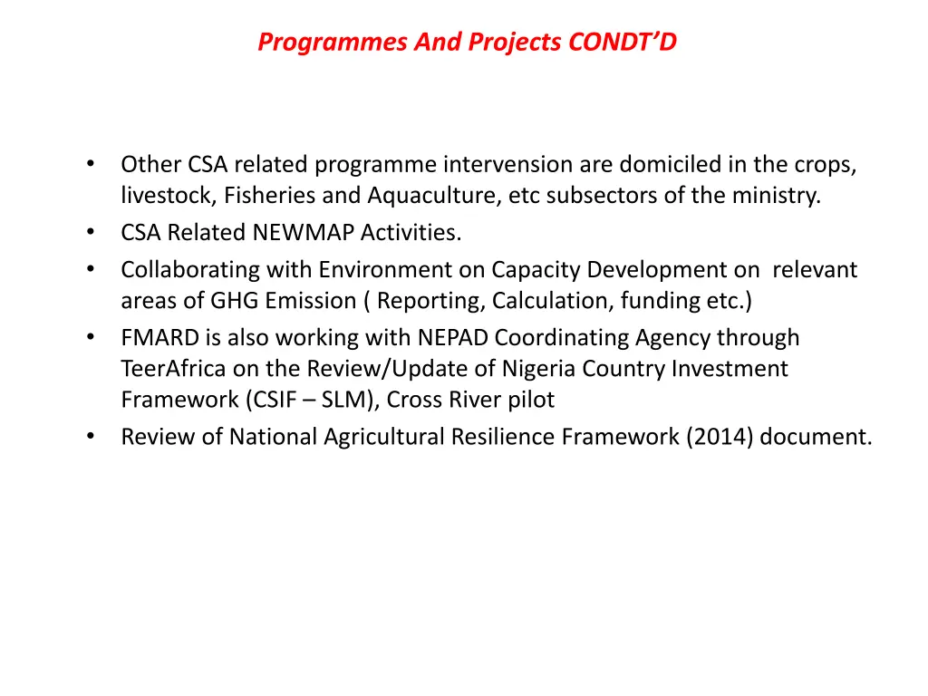 programmes and projects condt d