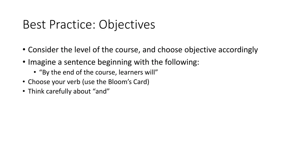 best practice objectives