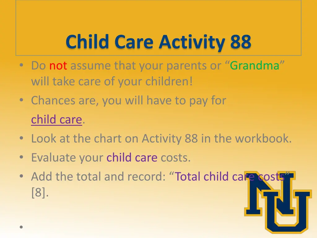 child care activity 88 do not assume that your