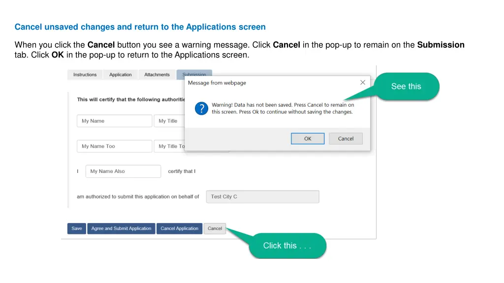 cancel unsaved changes and return