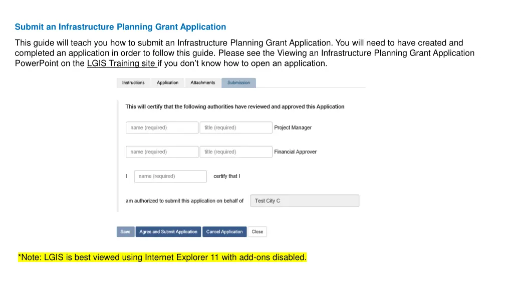 submit an infrastructure planning grant