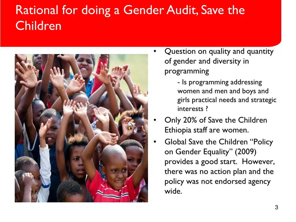 rational for doing a gender audit save