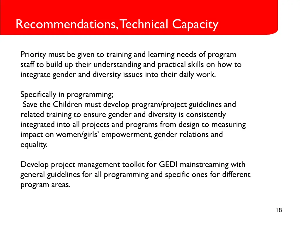 recommendations technical capacity