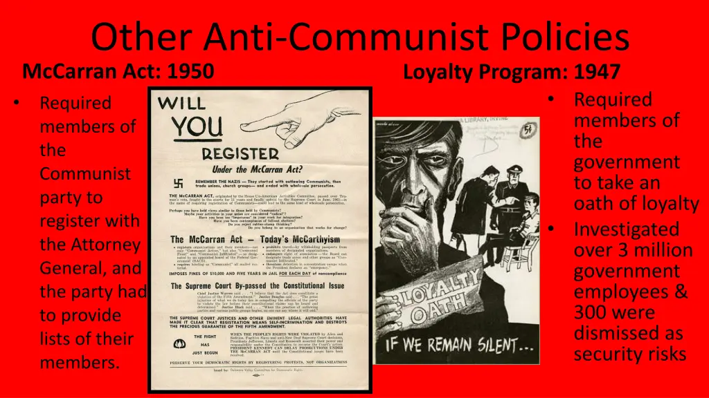 other anti communist policies mccarran act 1950