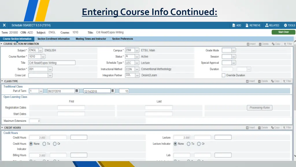 entering course info continued