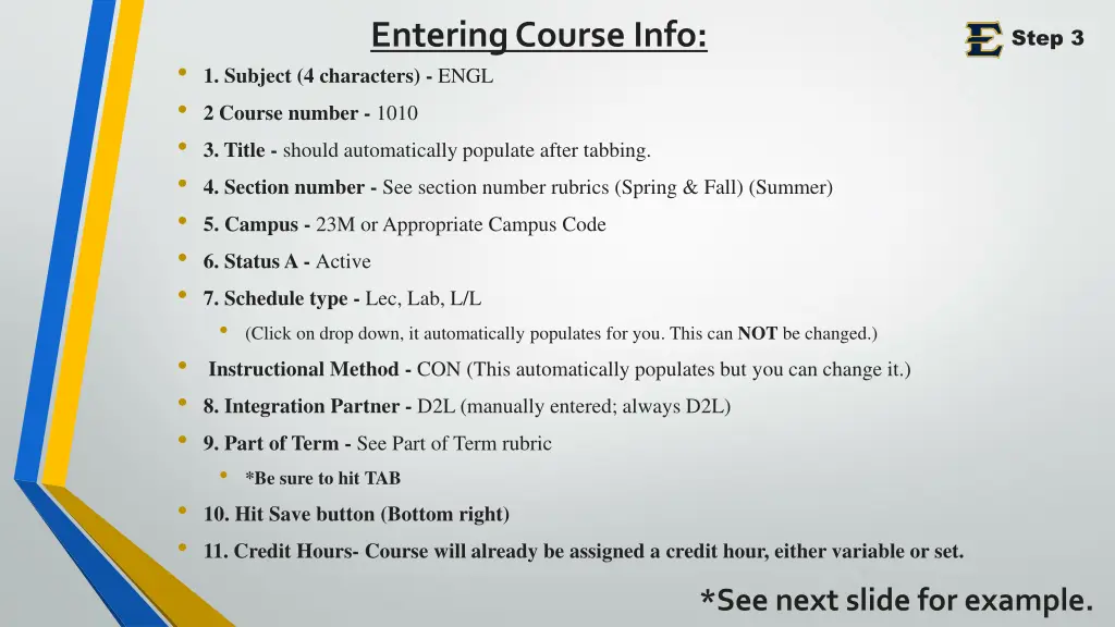 entering course info