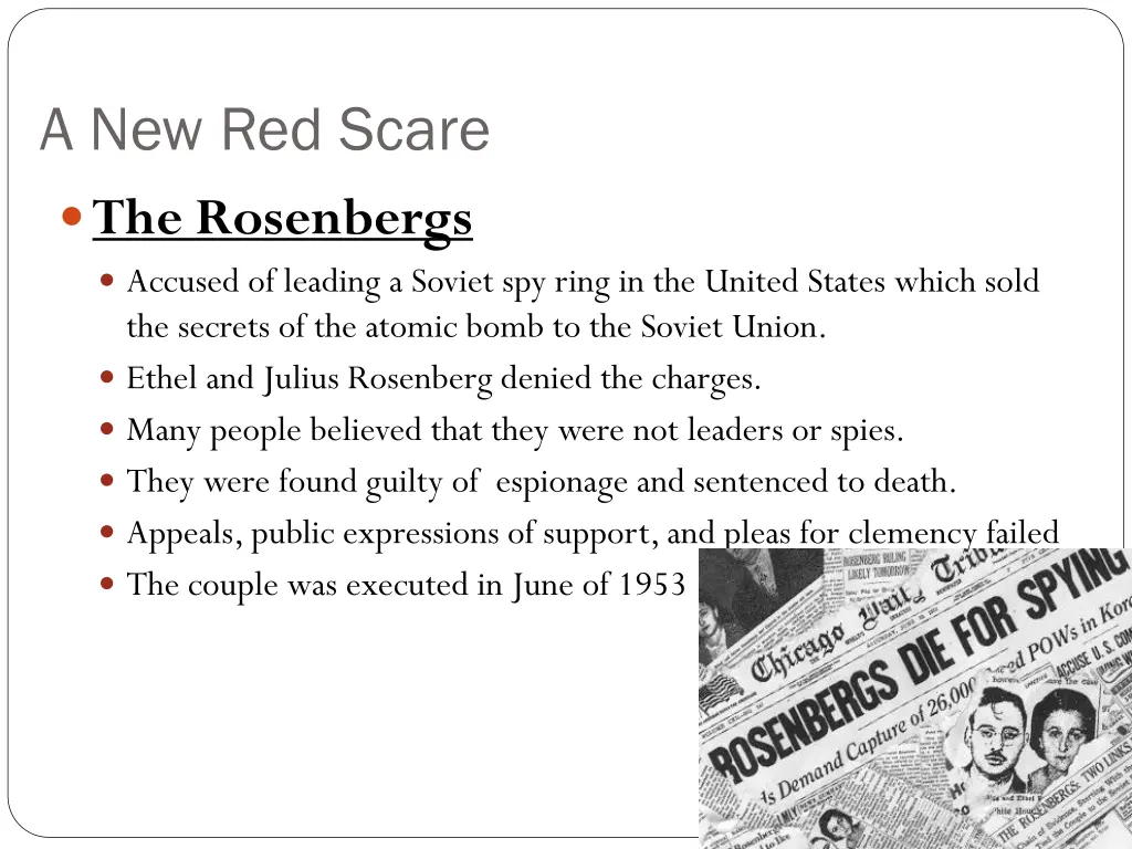 a new red scare the rosenbergs accused of leading