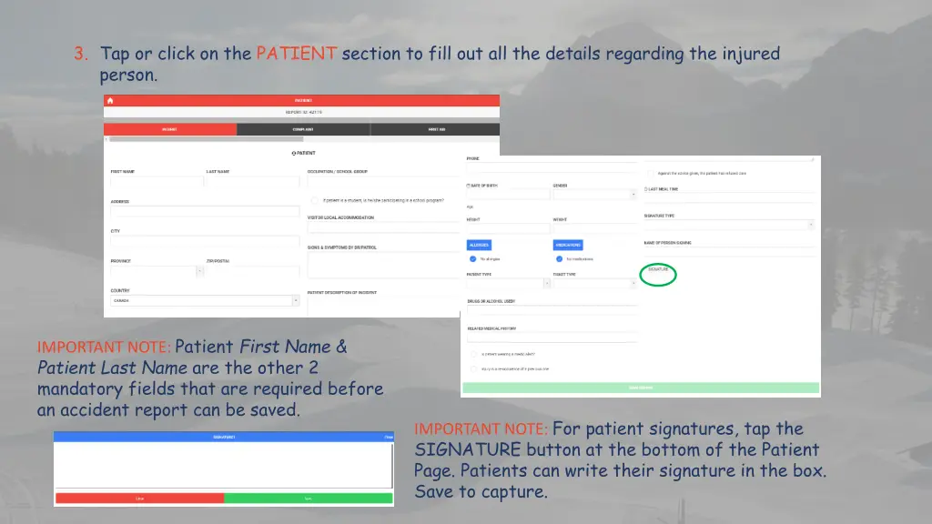 3 tap or click on the patient section to fill