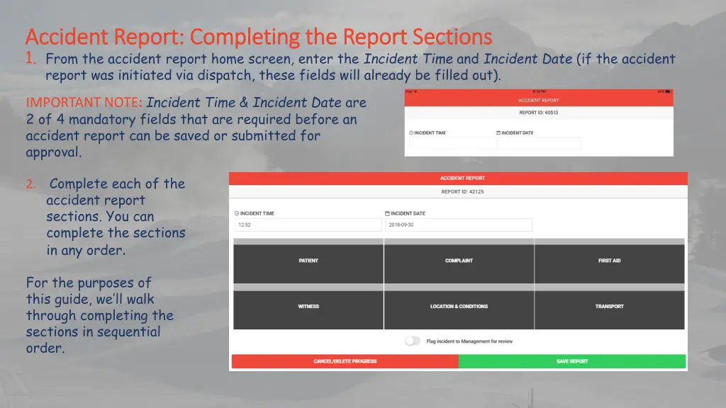 a accident report completing the report sections