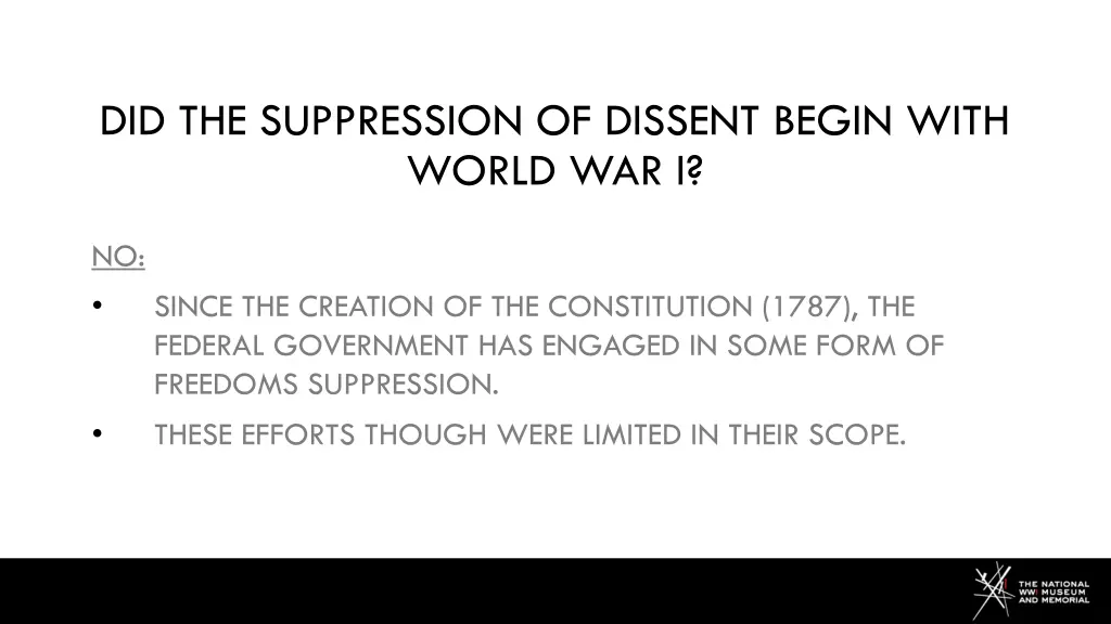 did the suppression of dissent begin with world