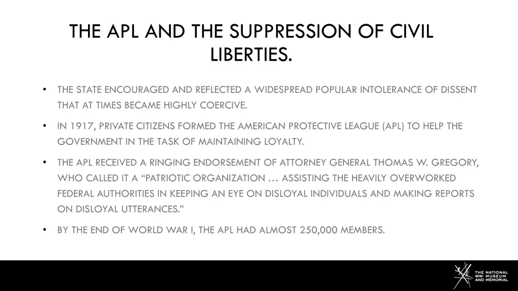 the apl and the suppression of civil liberties