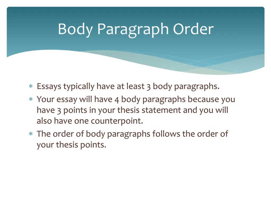 body paragraph order