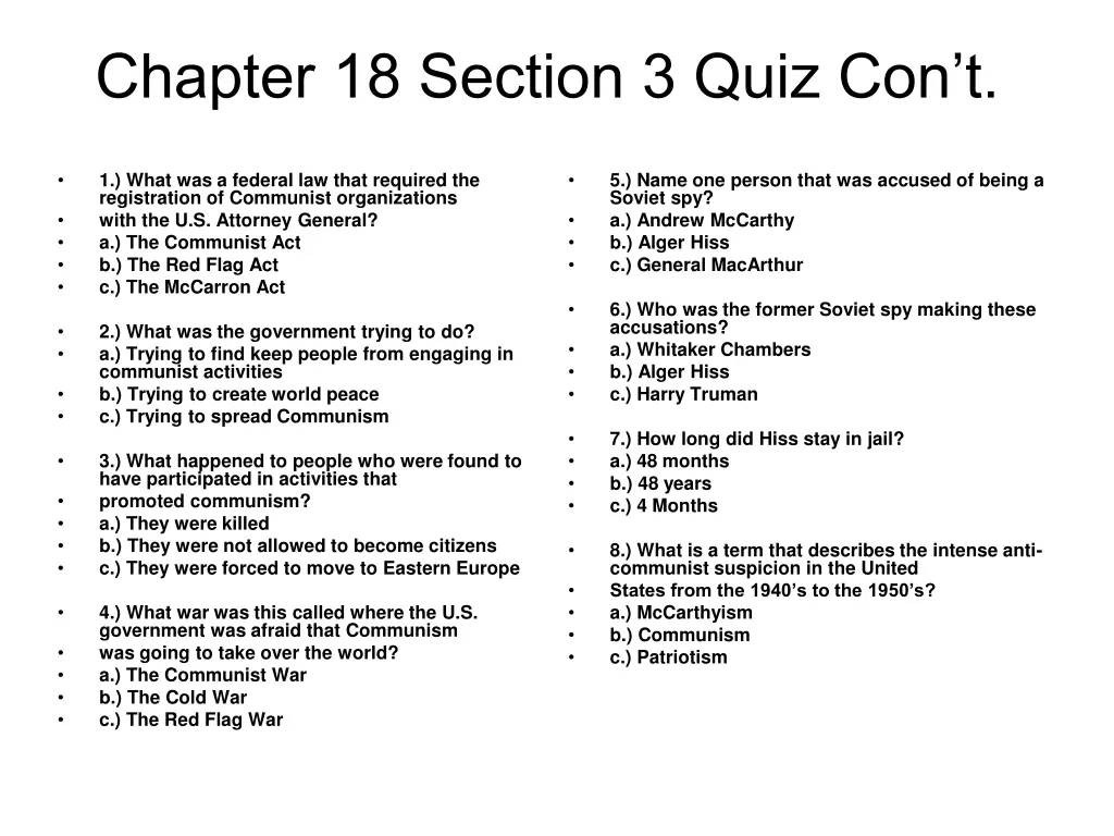 chapter 18 section 3 quiz con t