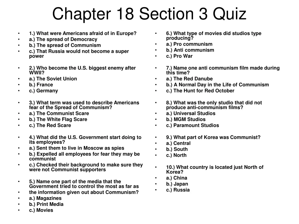 chapter 18 section 3 quiz