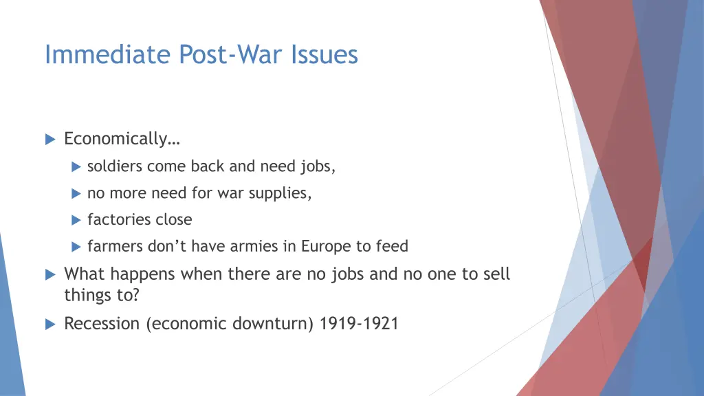 immediate post war issues 1