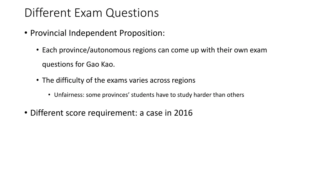 different exam questions