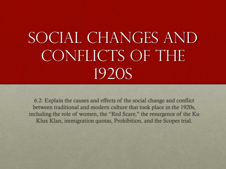 social changes and conflicts of the 1920s