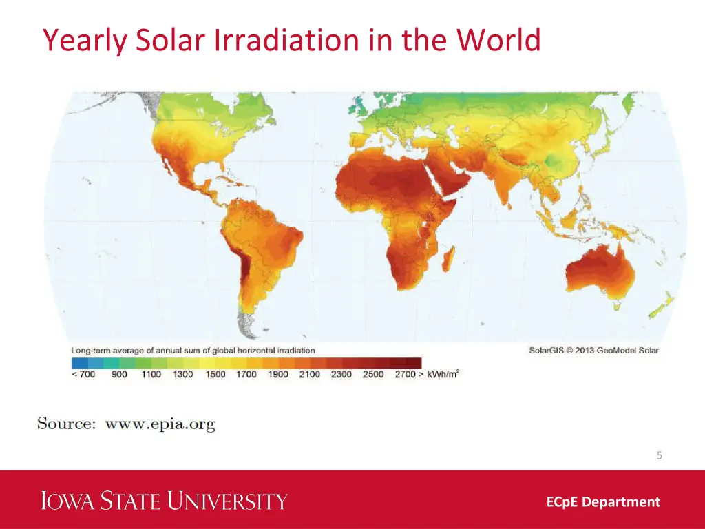 yearly solar irradiation in the world