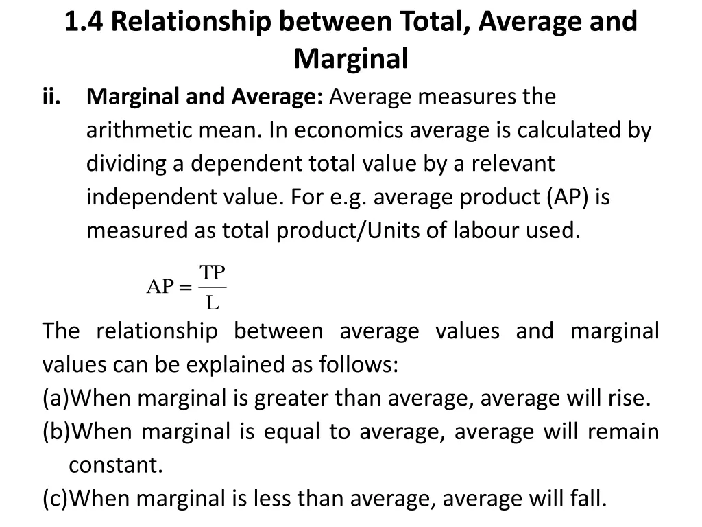 1 4 relationship between total average 1