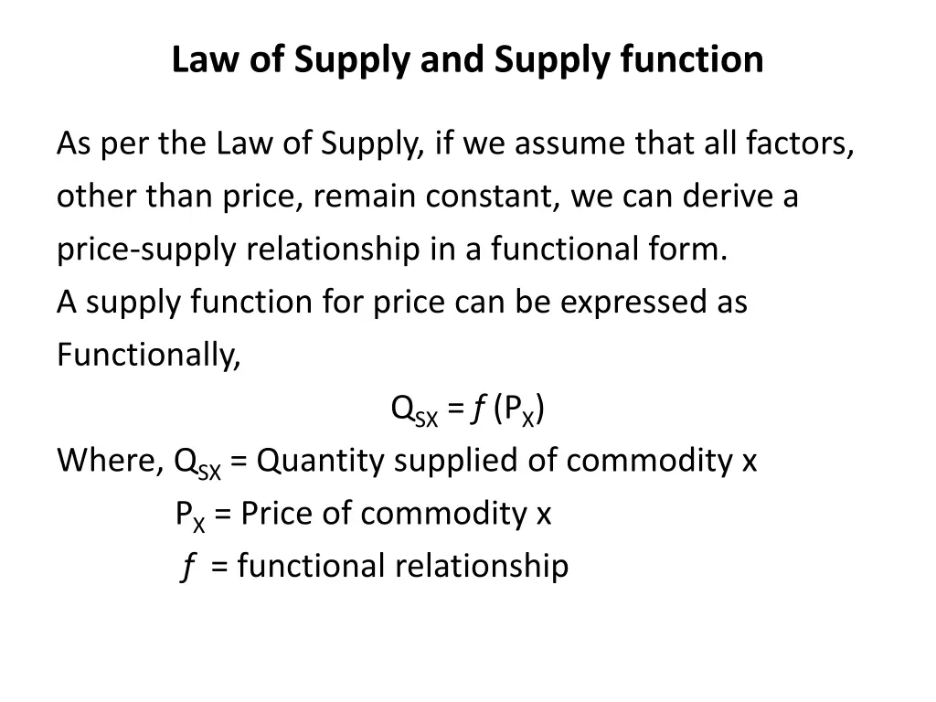 law of supply and supply function