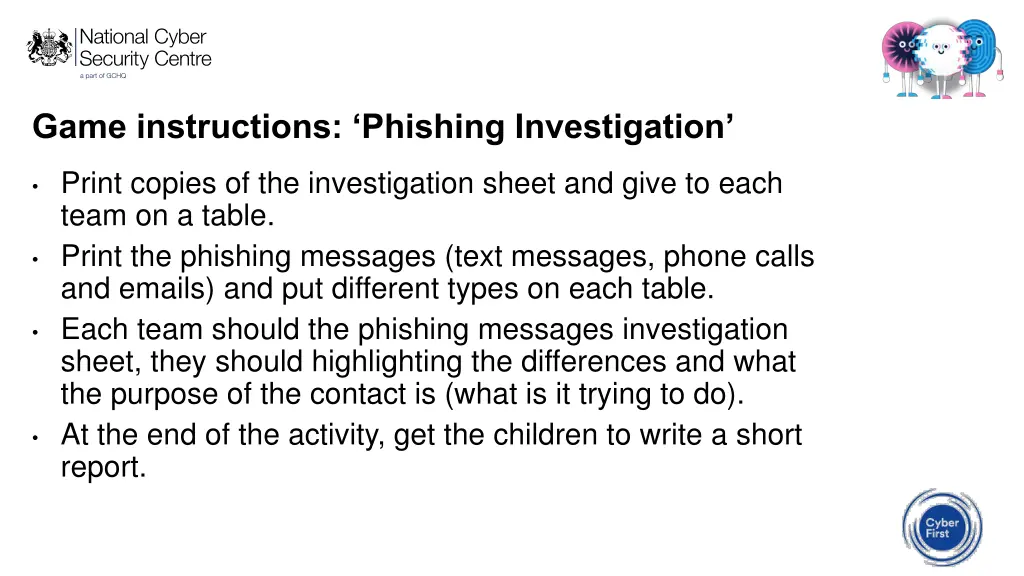 game instructions phishing investigation