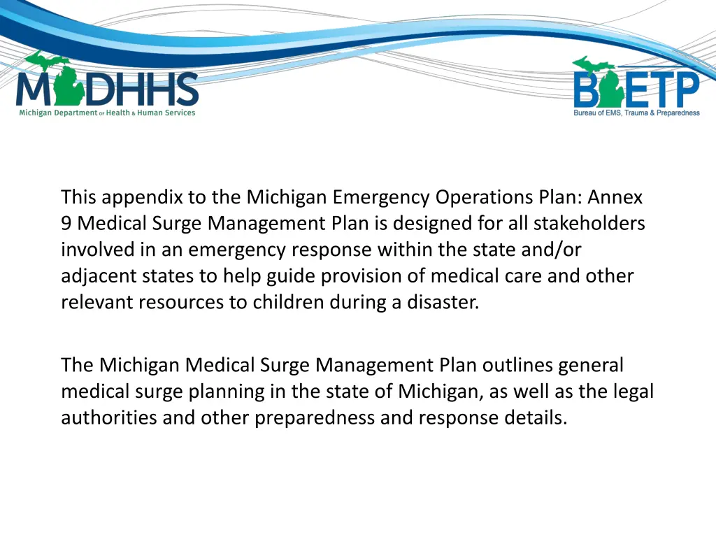 this appendix to the michigan emergency