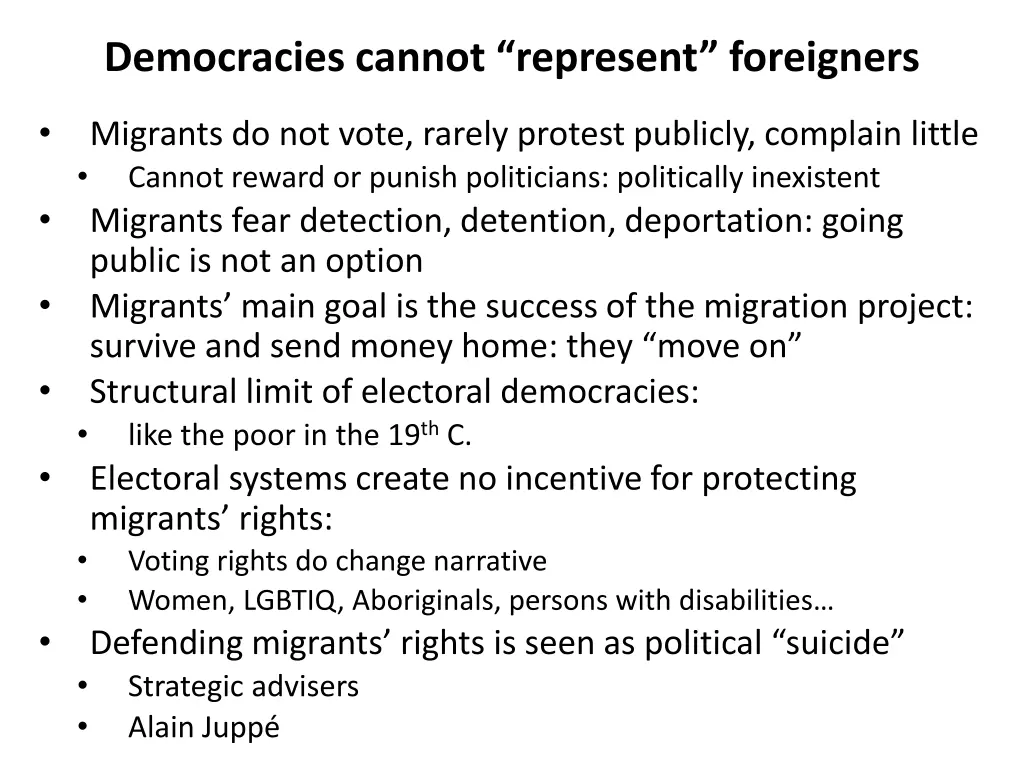 democracies cannot represent foreigners