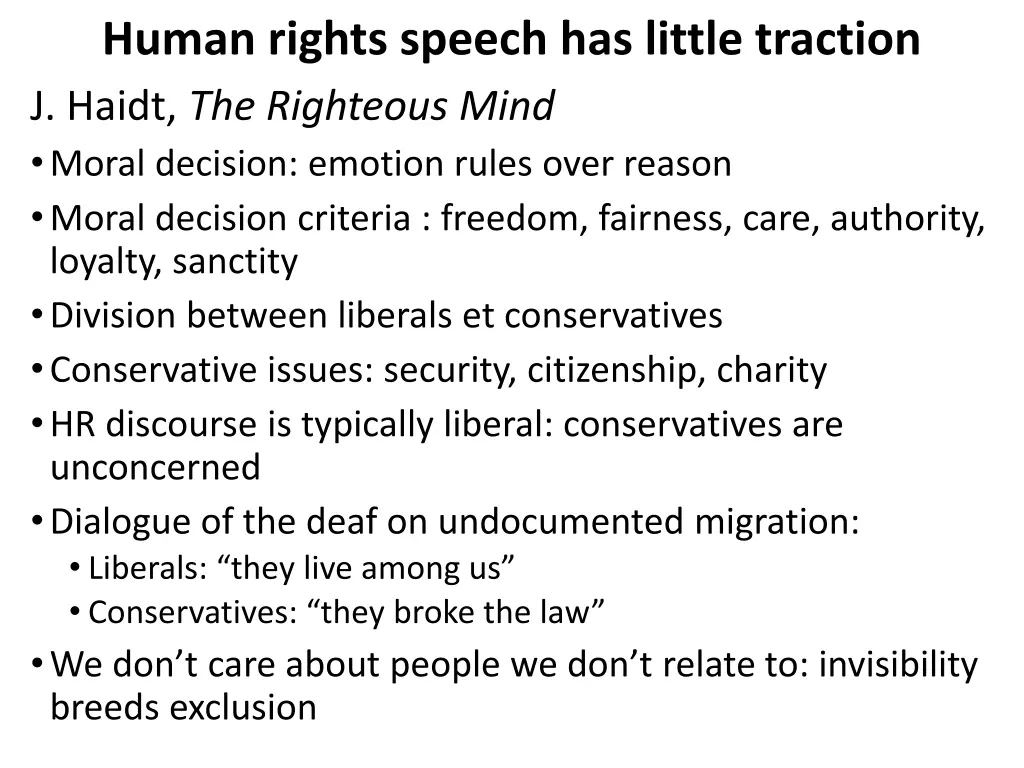 human rights speech has little traction j haidt