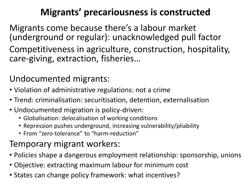 migrants precariousness is constructed