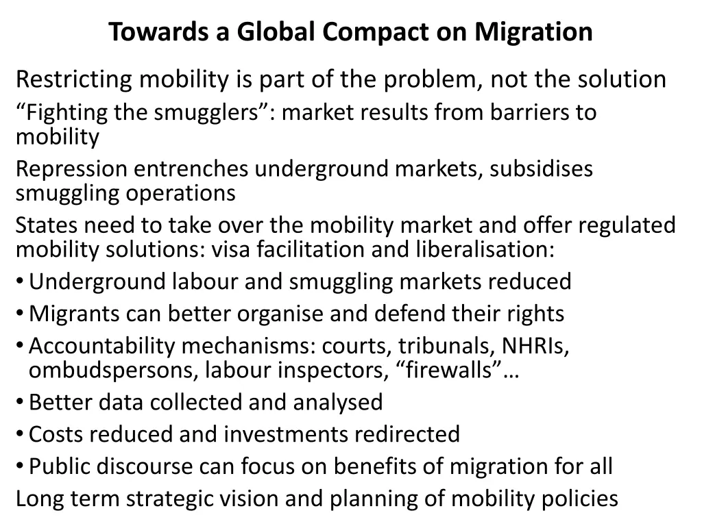 towards a global compact on migration