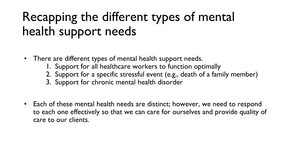 recapping the different types of mental health