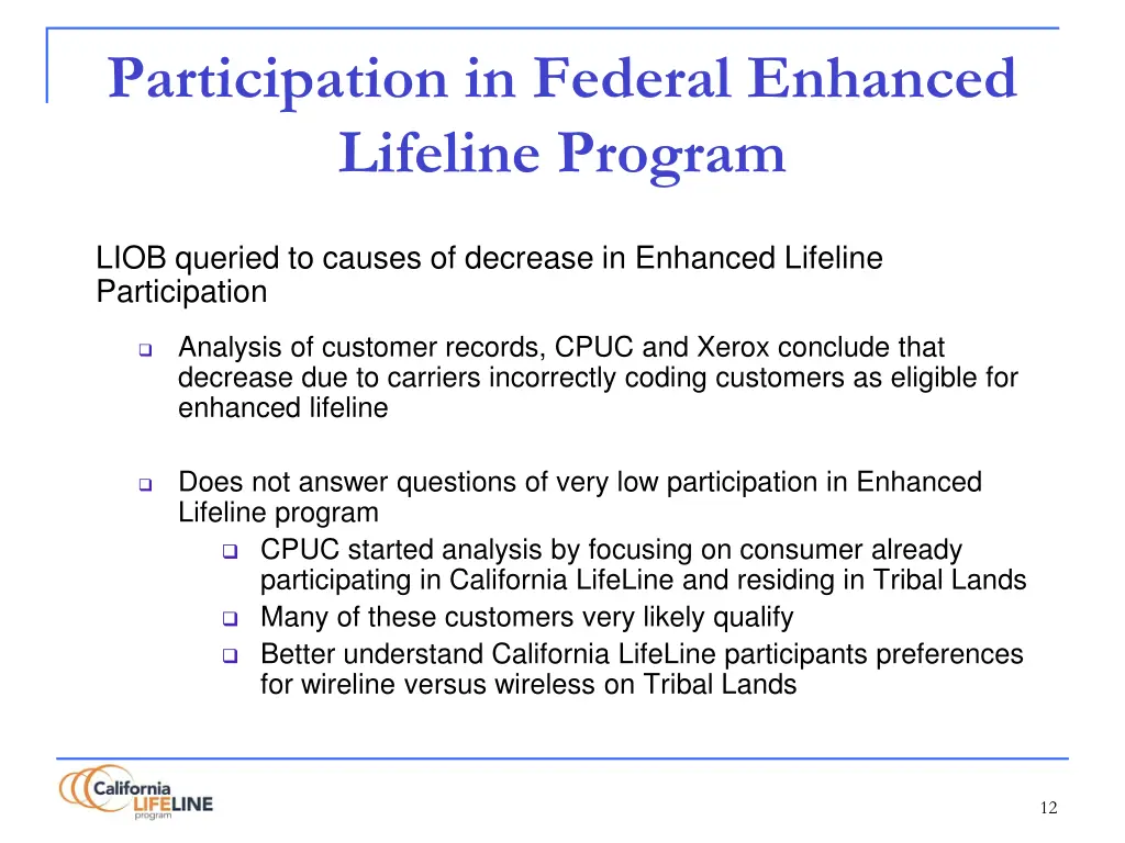 participation in federal enhanced lifeline program