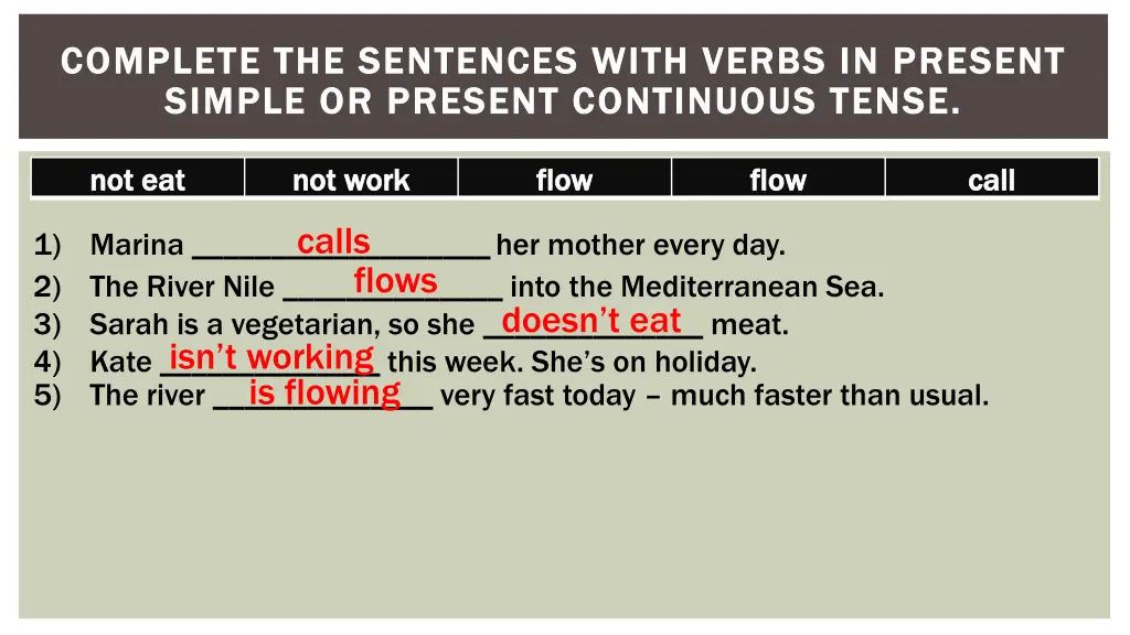 complete the sentences with verbs in present 22