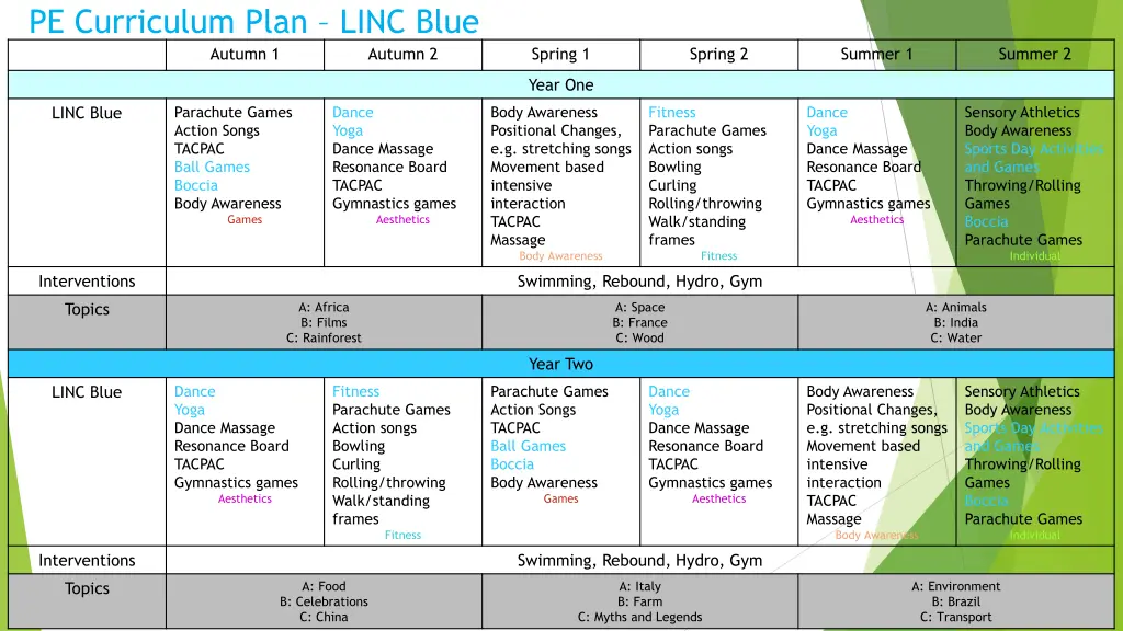 pe curriculum plan linc blue autumn 1