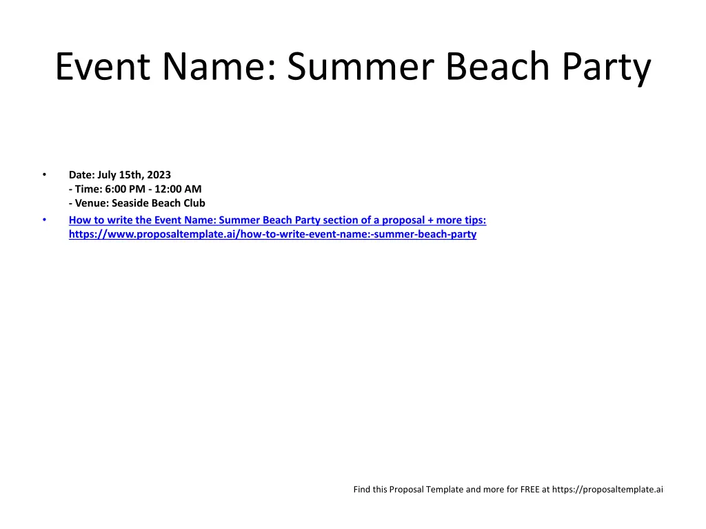 event name summer beach party