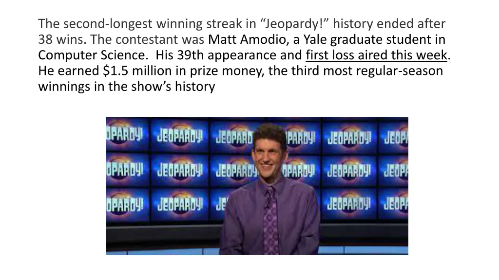 the second longest winning streak in jeopardy