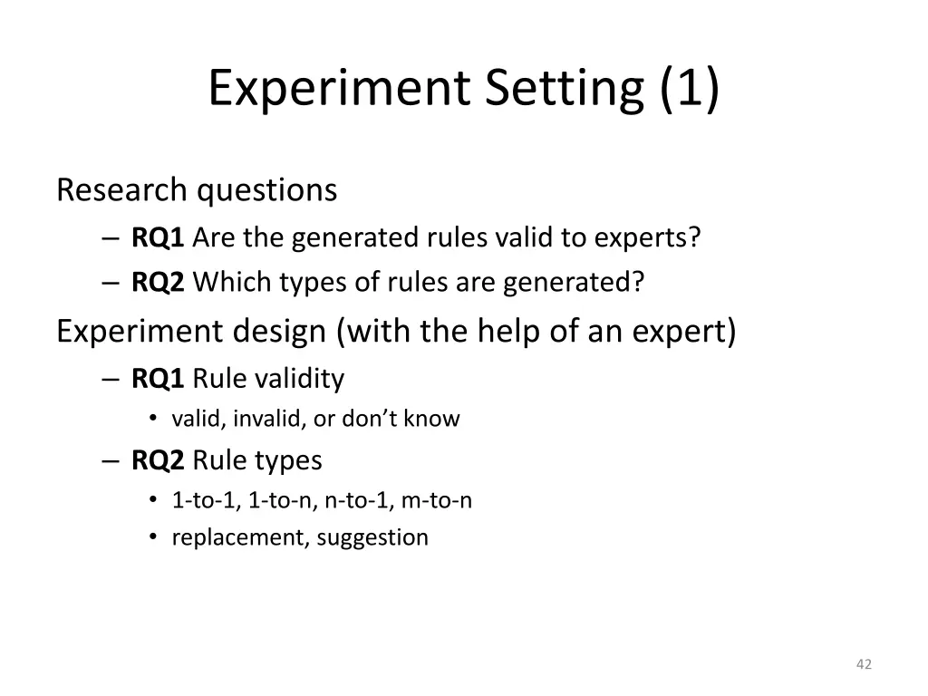 experiment setting 1 1