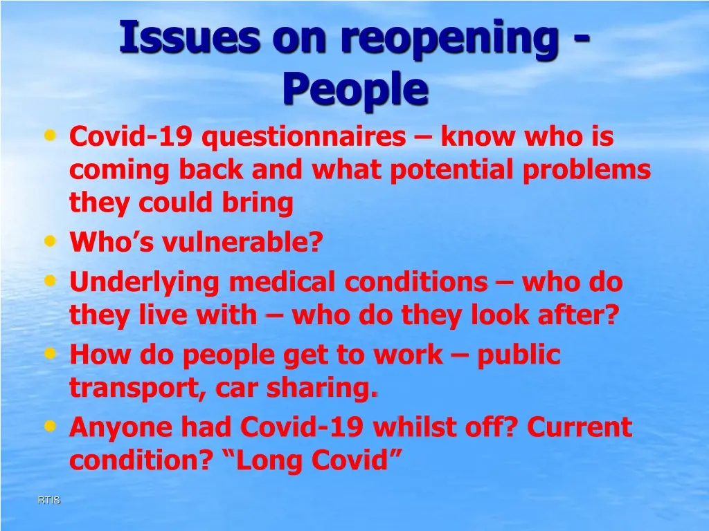 issues on reopening people covid