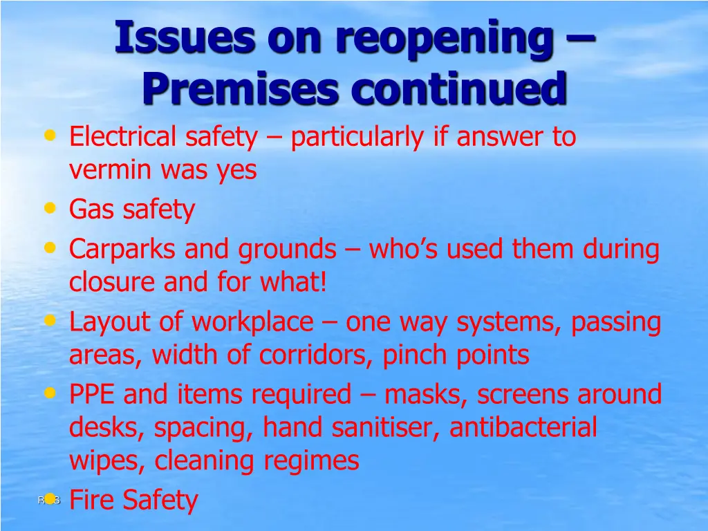 issues on reopening premises continued