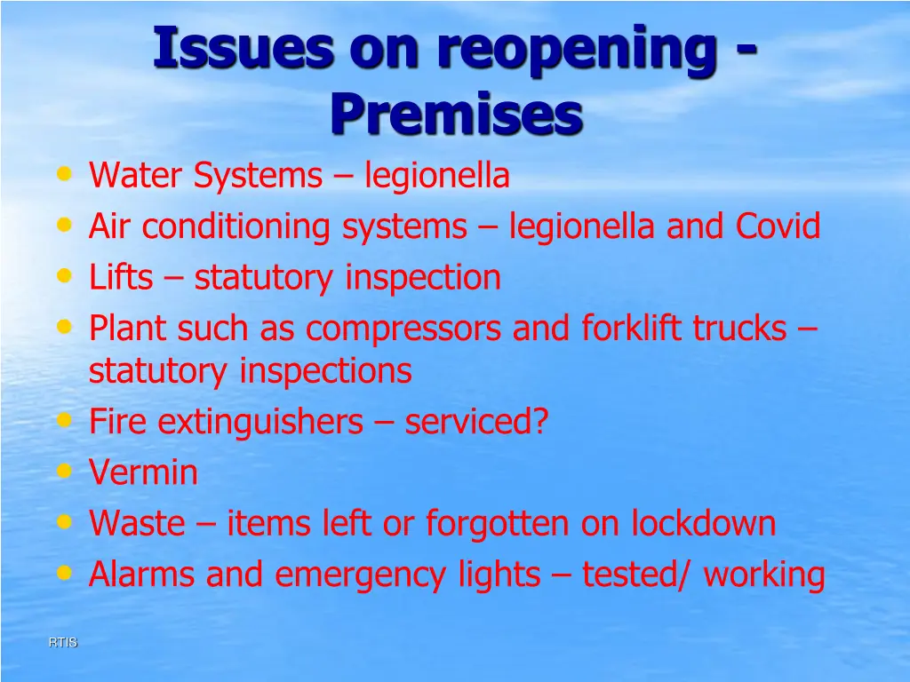 issues on reopening premises water systems