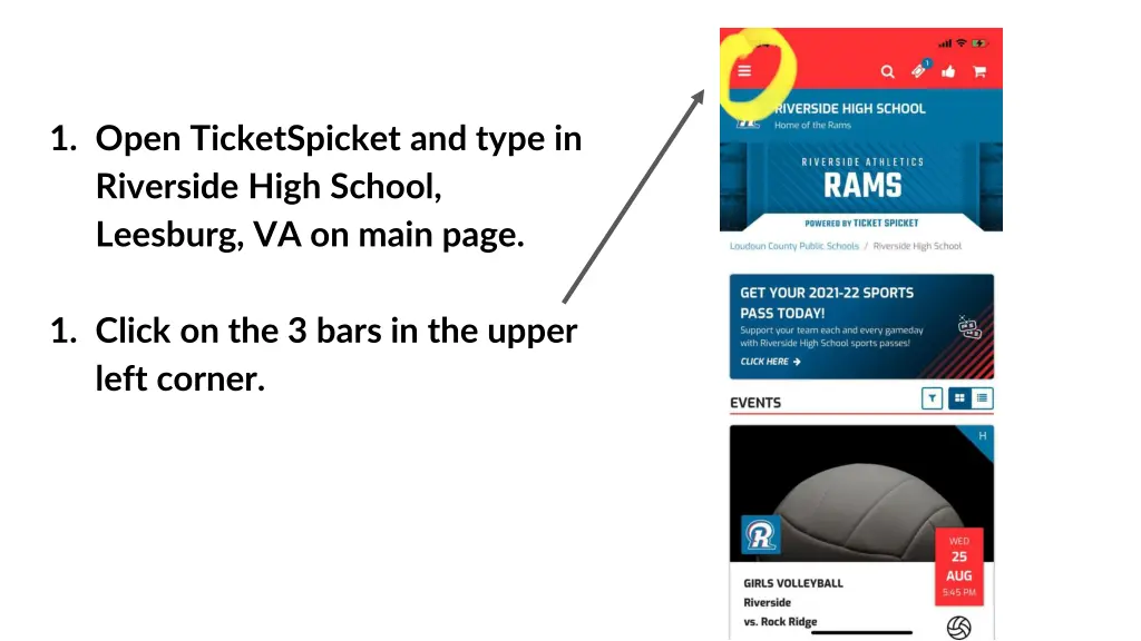 1 open ticketspicket and type in riverside high