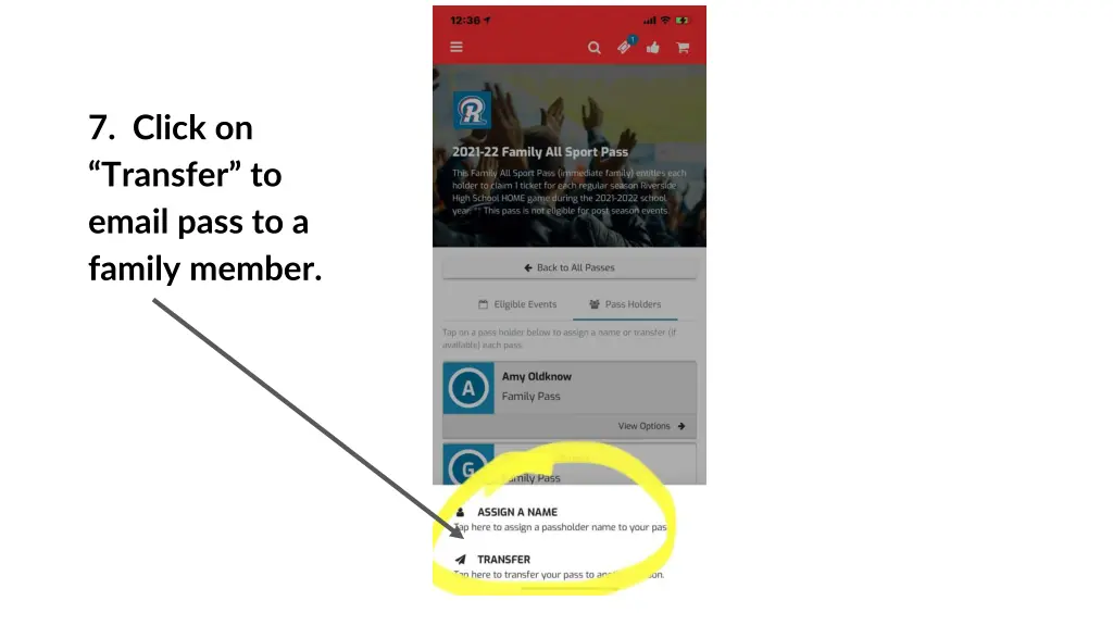 7 click on transfer to email pass to a family